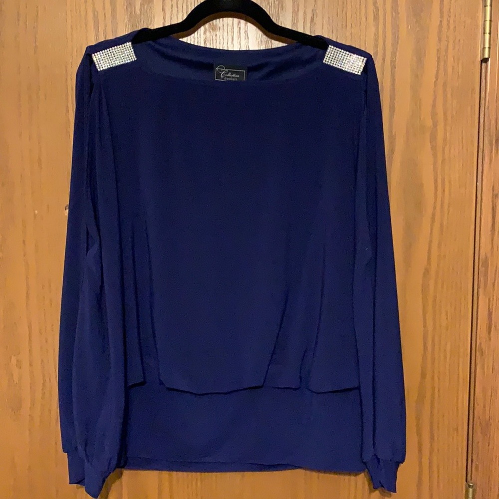 Dressbarn Collection, purple, cutout sleeves, embellished shoulders, sz L